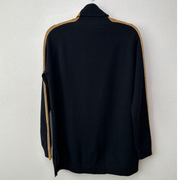 NWT Bella Freud Billie Jean Metallic Gold Stripe Turtleneck Sweater Black M - Picture 7 of 16